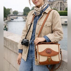 Dooney & Bourke AWL Essex Crossbody Cream Tan 100% Leather Vintage Equestrian